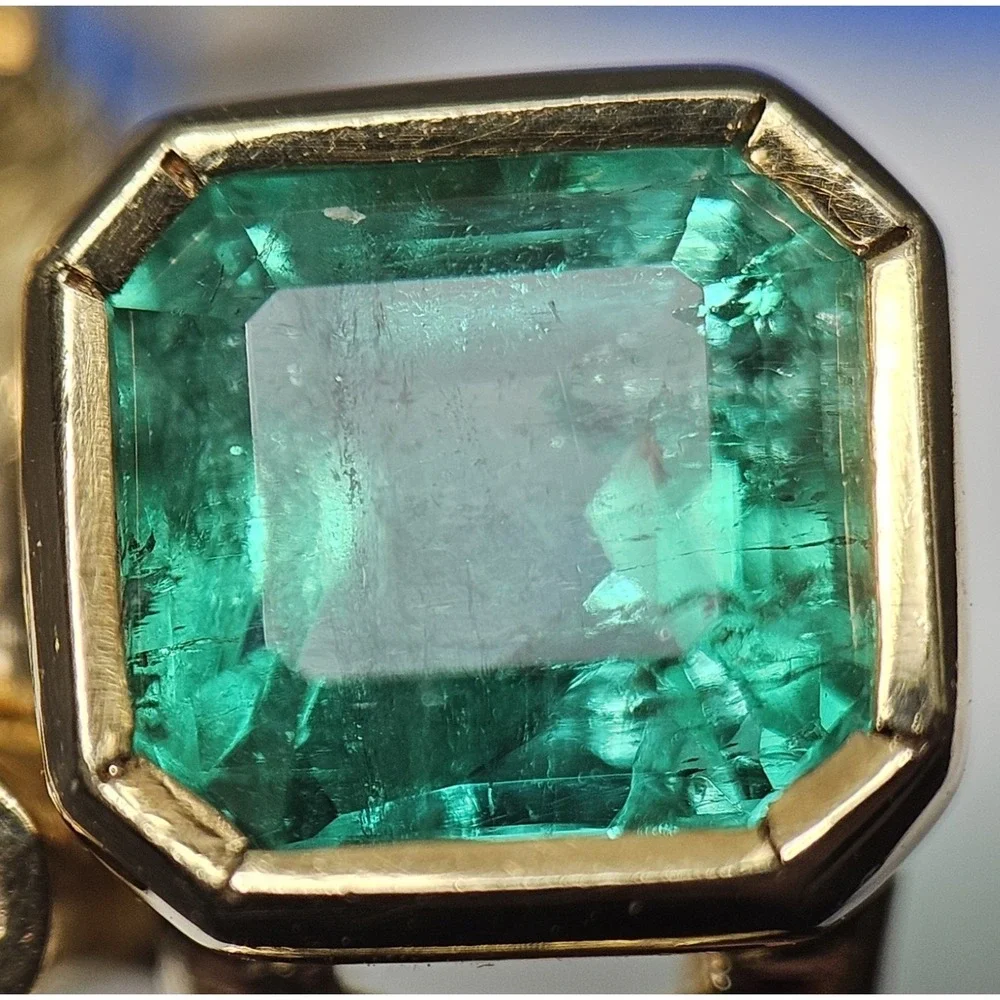 Gold Ring Untreated Colombian Emerald Ring Hallmark 18k Tested 17k 6.6x6.4mm